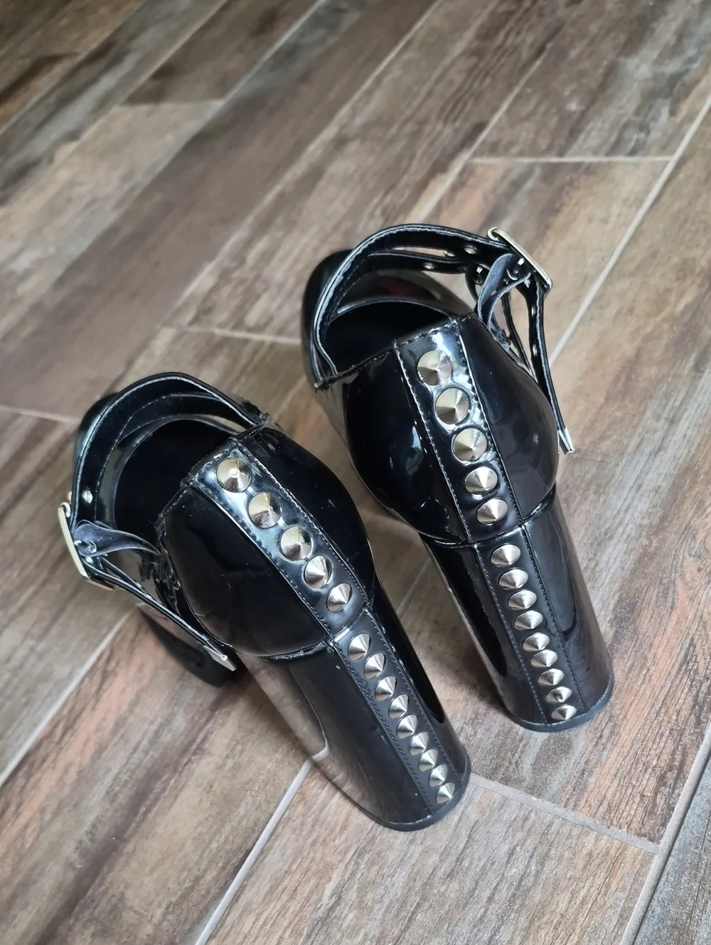 7.5/8 Lamoda Black Onyx Vegan Patent Leather How Ironic Platform Mary Jane Heels